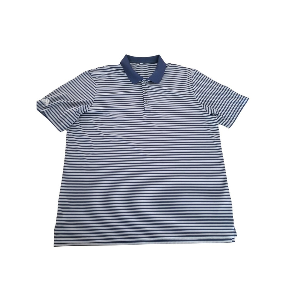 Adidas Golf Men's Polo Shirt Size XL Blue/Grey Striped SS Casual 3‎ Stripe Logo